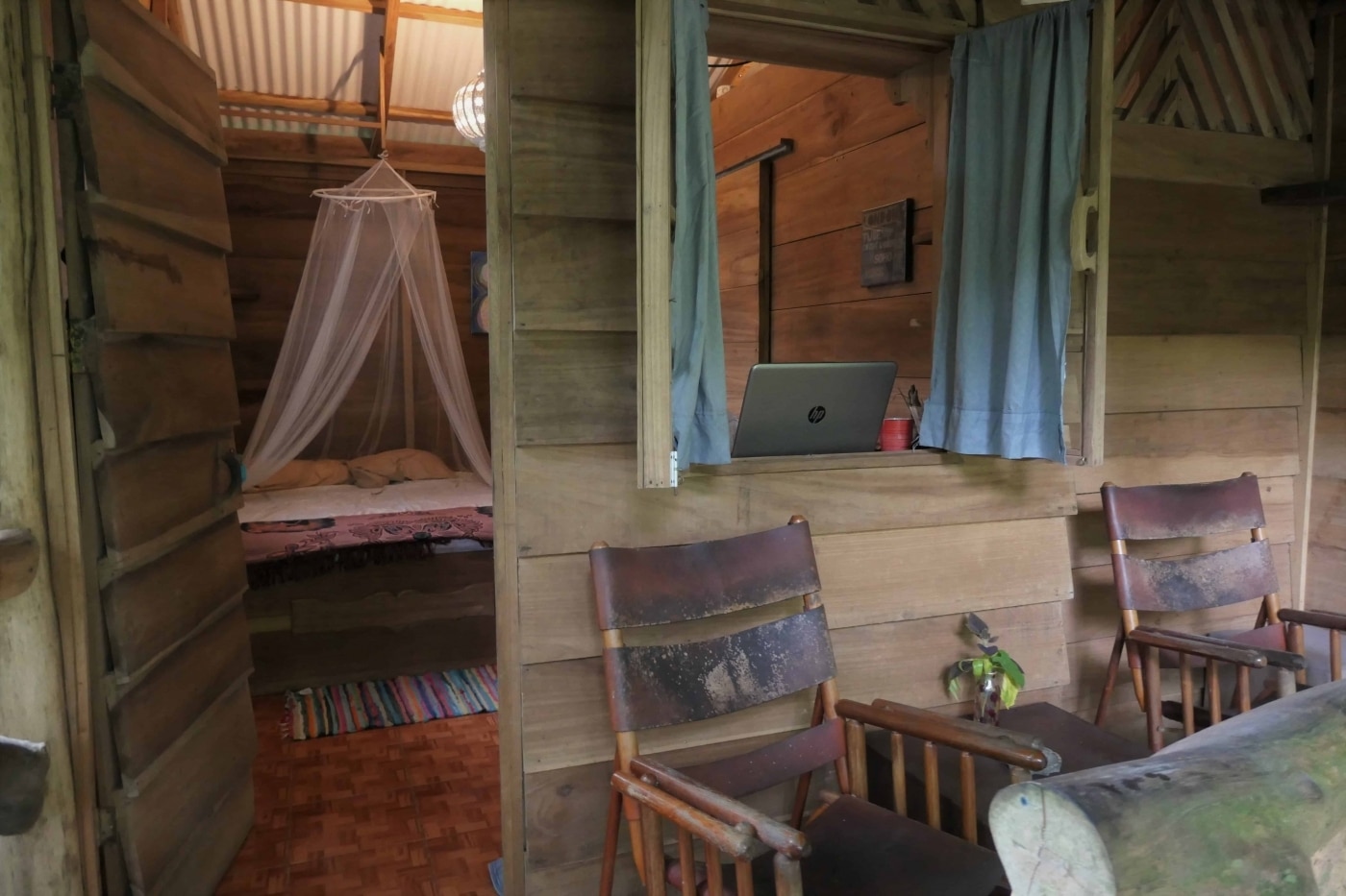 My accommodations for now.  Beautiful little set up where I can work on this webpage while looking out at the jungle.  Selva Mar - Playa Chiquita, Costa Rica