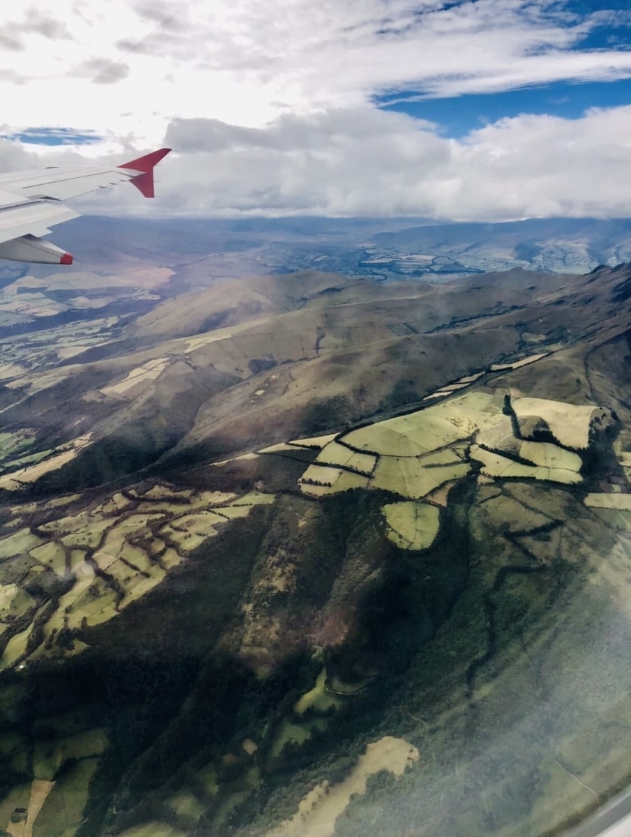 The view as I flew to Quito.  Was elated to see green, mountains and the ingenious ways that Ecuadorians have worked the land.  Sadly, these agricultural areas are highly fragmented and are devastating to the incredibly rich biodivery of Ecuador.